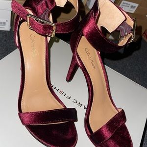 Calvin Klein red platform suede heels